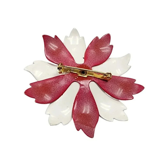 Vintage Red White Blue Enamel Patriotic Flower Brooch Pin - Picture 2 of 2